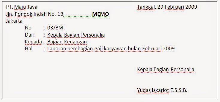 Contoh Surat Indonesia Contoh Memo Dan Penulisannya Mei 2015