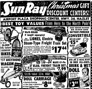 shopping sunray drugs ray sun history ad plaza airport center hazlet aberdeen nj matawan 1958 christmas