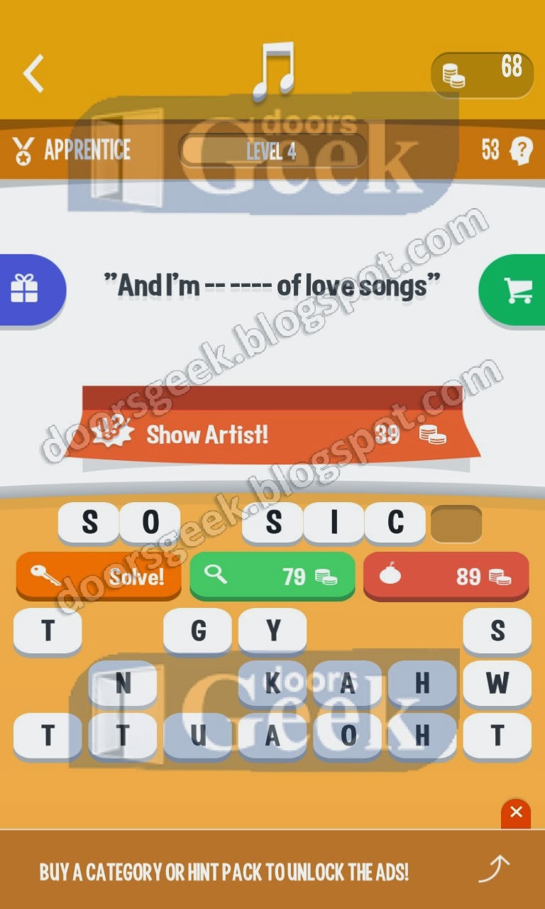 Song Quiz [Apprentice] Level 4 Answer Doors Geek