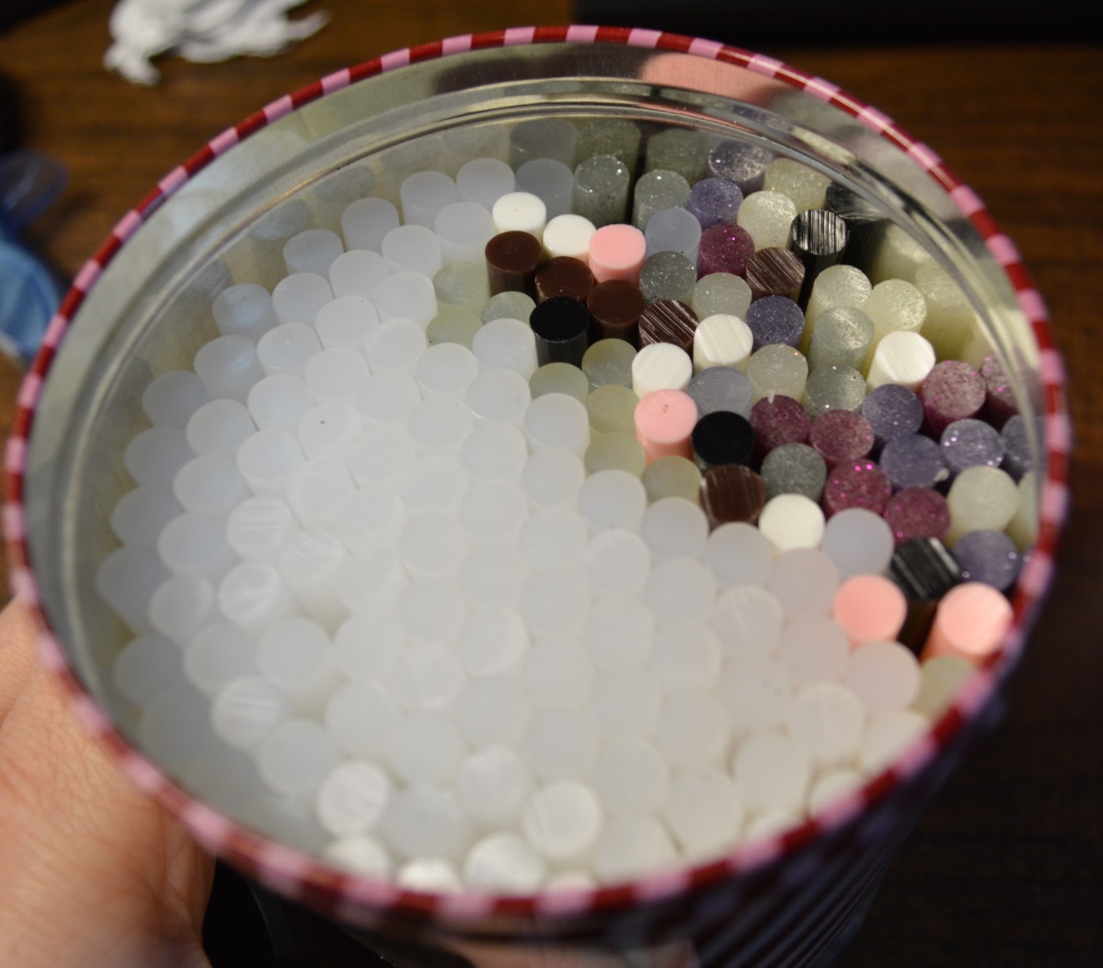 Clever Soiree Upcycled Candy Tin to Hot Glue Stick Storage