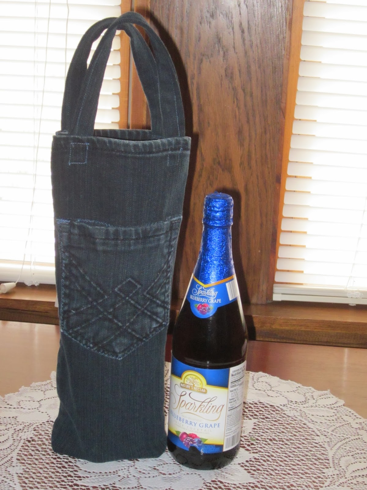 Blue Janes Bags Bottle of Wine Gift Bag Made from Recycled Denim Blue Jeans