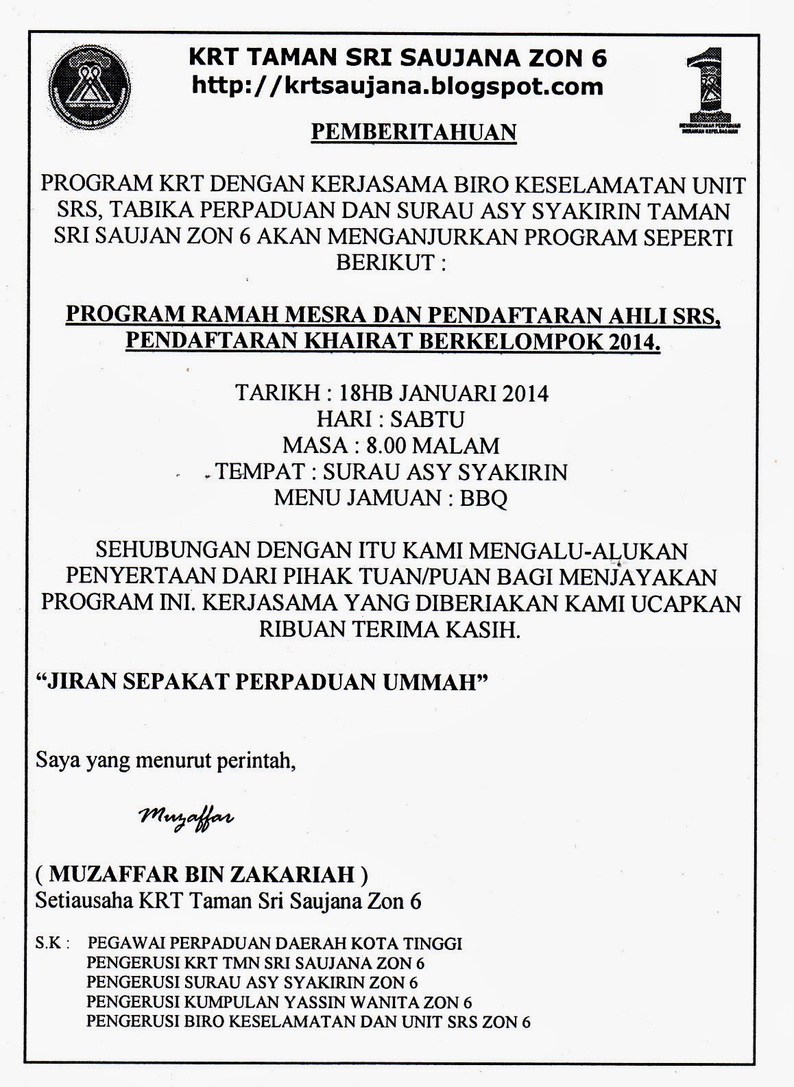 PROGRAM RAMAH MESRA DAN PENDAFTARAN AHLI SRS DAN PENDAFTARAN KHAIRAT BERKELOMPOK 2014