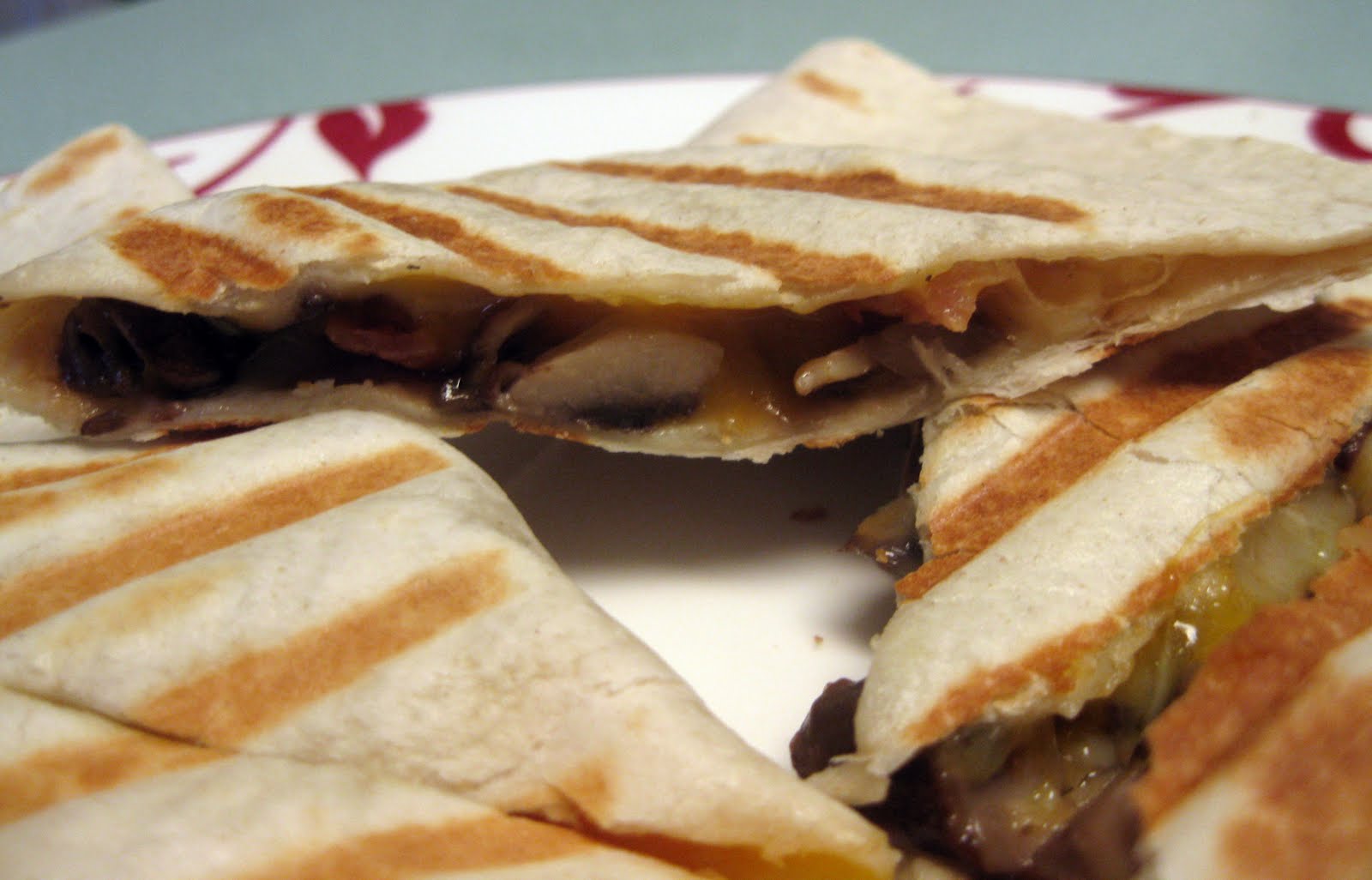 Cats and Casseroles Mushroom Bacon Quesadillas