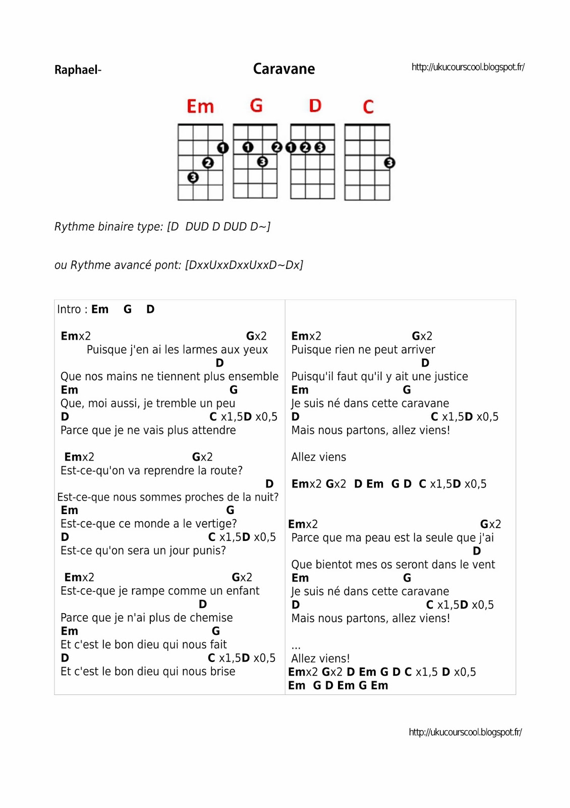 Partition Guitare Caravane