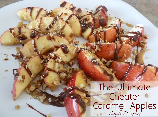 The Ultimate Cheater Caramel Apples!  If you love caramel apples but hate the work of making them and the mess of eating them, then these are definitely for you!  Plus it includes a link to the BEST Caramel Sauce ever!!  #recipe #apples #caramel #fall