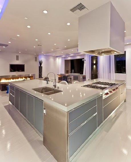 Contemporary Kitchen with soft cabinet color palettes