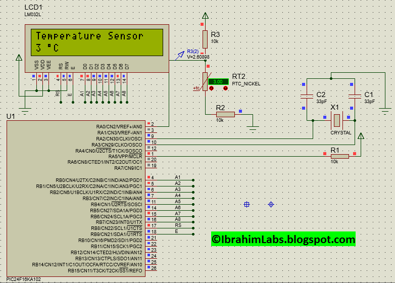 Temperature Sensor using thermistor (PTC) and 16 bit PIC