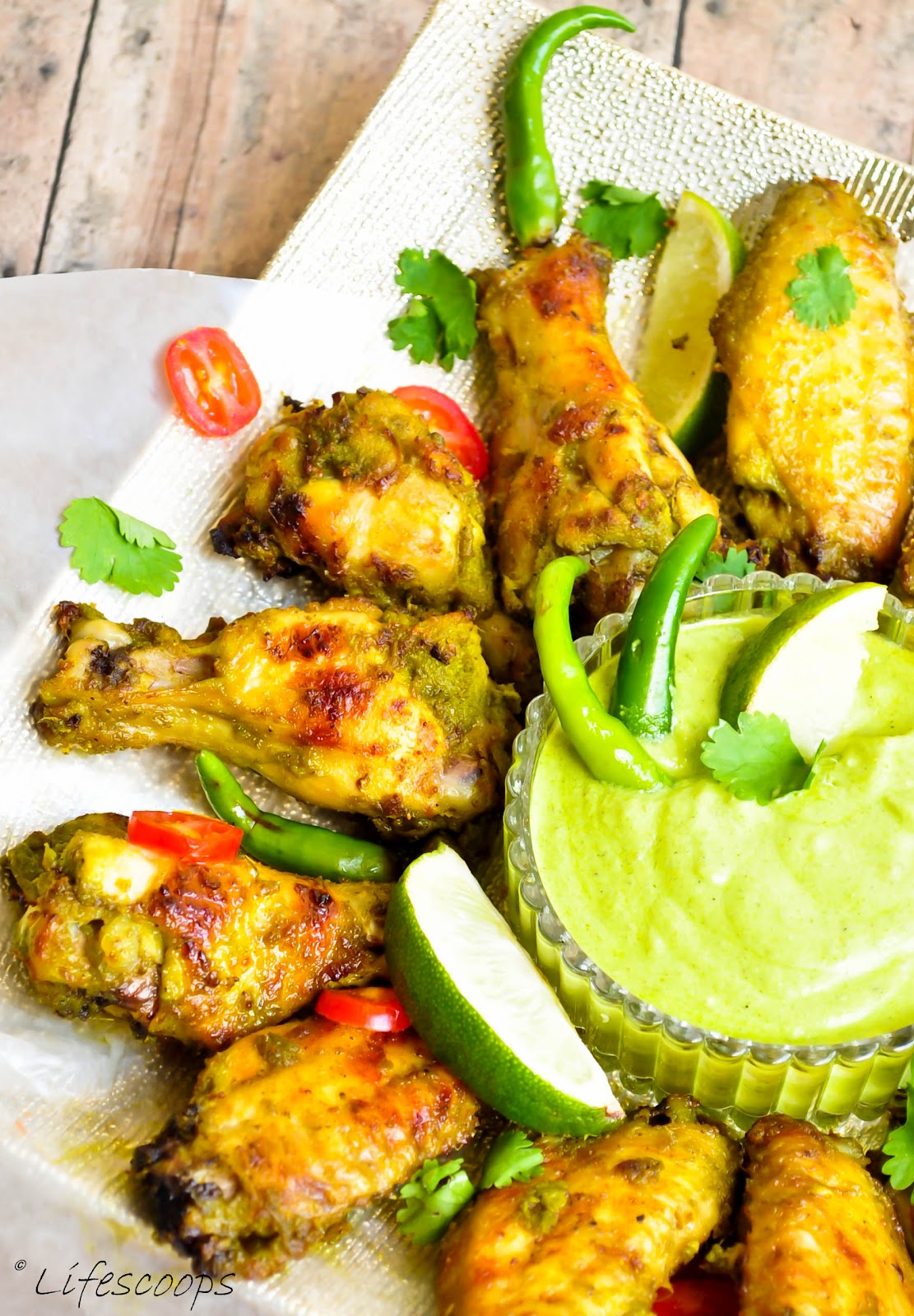Life Scoops Tangy Spiced Cilantro Chicken Wings with Yogurt Cilantro