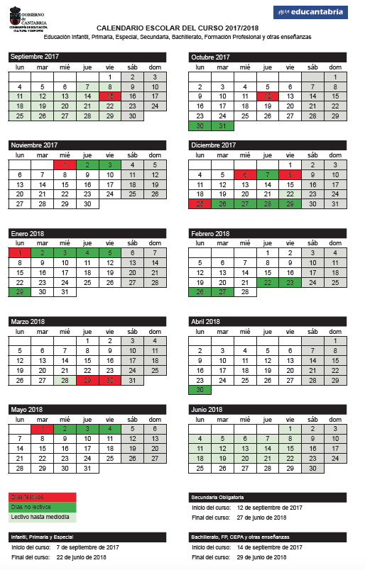 Calendario Escolar 2017/18