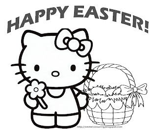 Hello Kitty Happy Easter coloring page for kids