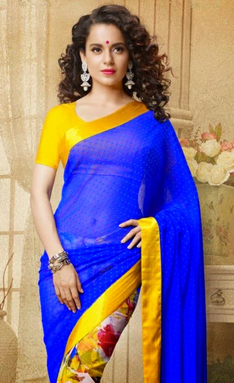Kangana Ranaut in Hot Blue Saree | Spicy Photo Gallery and Latest Movie