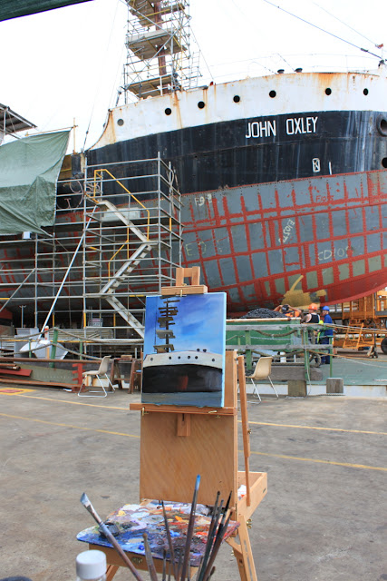 oil painting of SS John Oxley, Sydney Heritage Fleet by artist Jane Bennett Almost finished painting of SS John Oxley