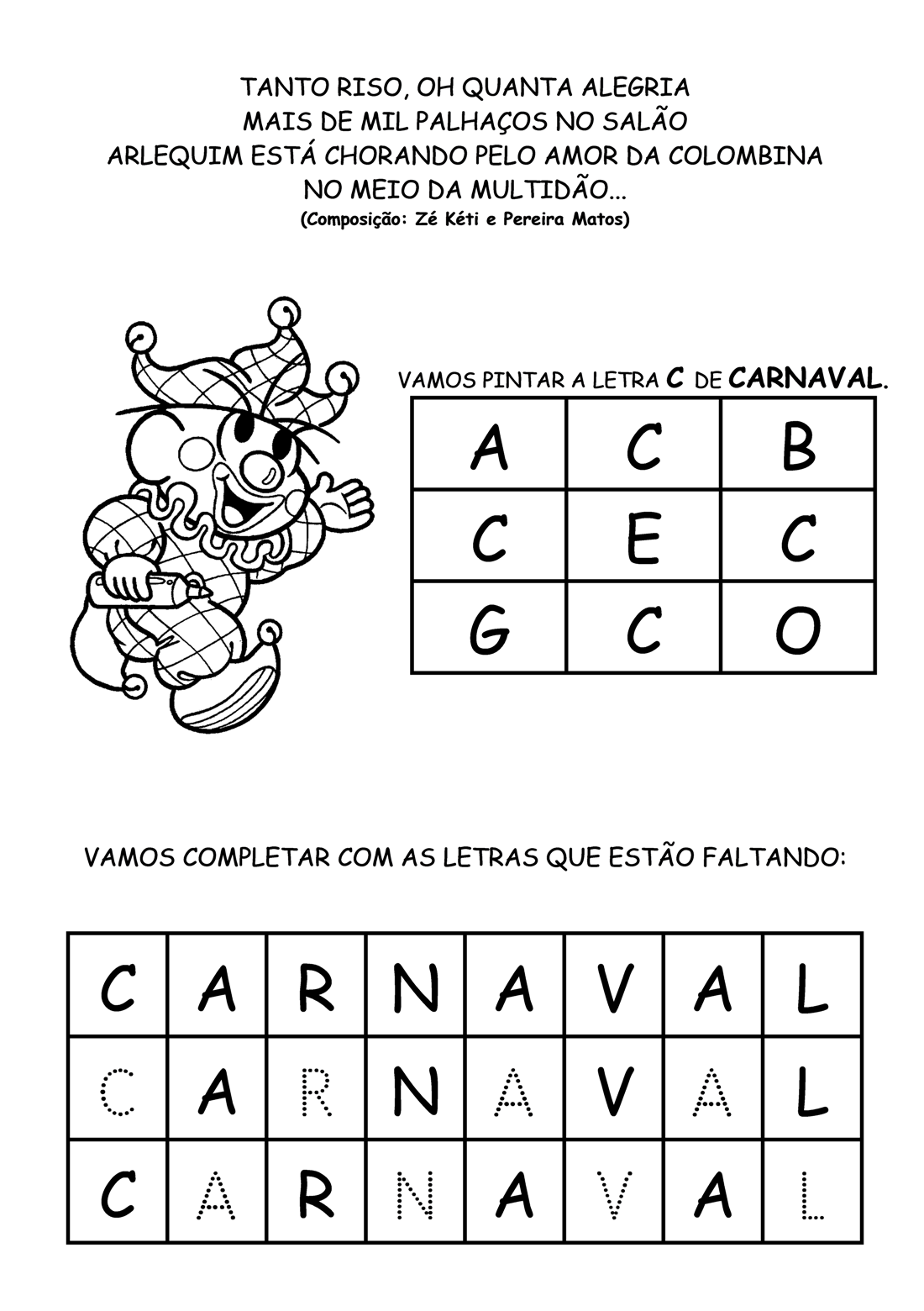 Atividade de Carnaval para Alfabetização - Vogais - Twinkl