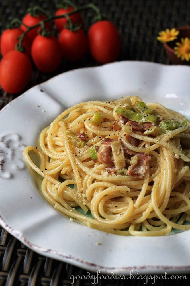 GoodyFoodies Recipe Spaghetti with Bacon and Leeks (Ree Drummond)