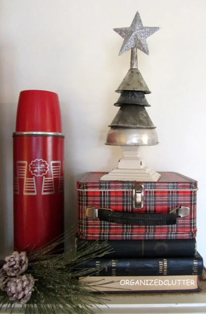 Oil funnel junk Christmas tree, by Organized Clutter featured at I Love That Junk