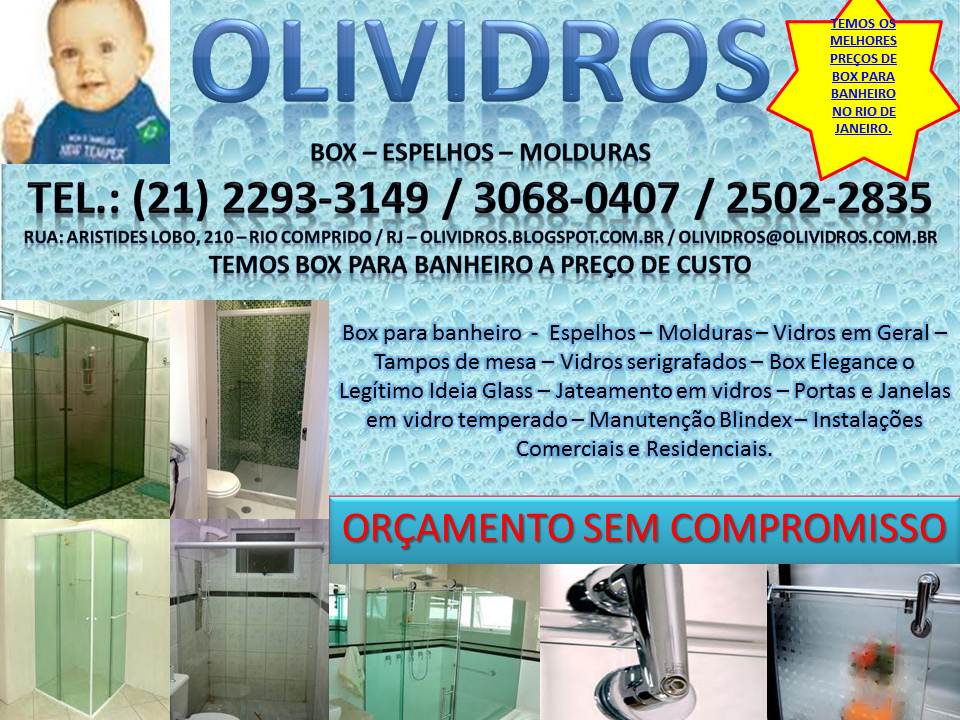 Box para banheiro, Vidros e Espelhos Bonsucesso RJ     Fone: (21) 2293-3149 / 3068-0407