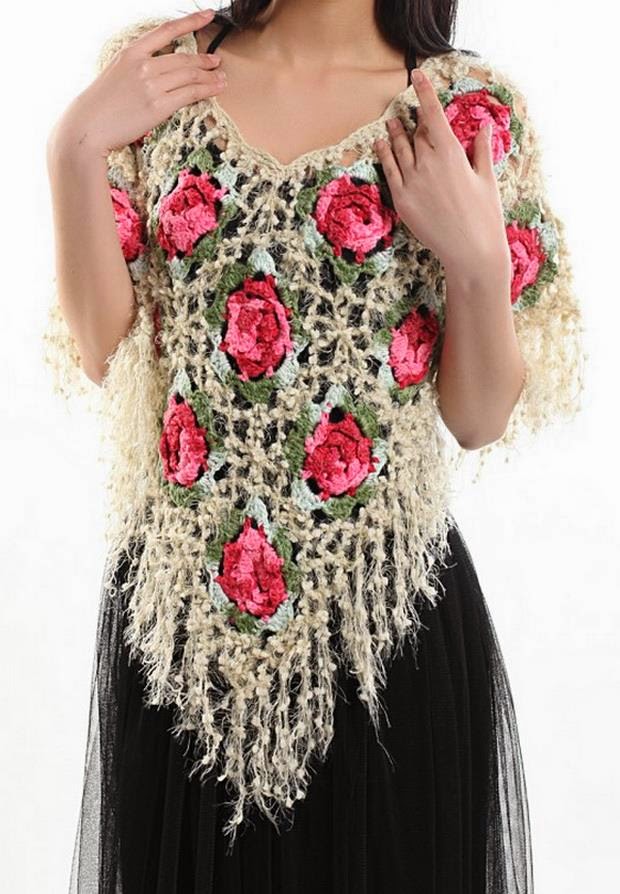Crochet Shawls: Crochet Poncho using Beautiful Yarn - Flower Square ...