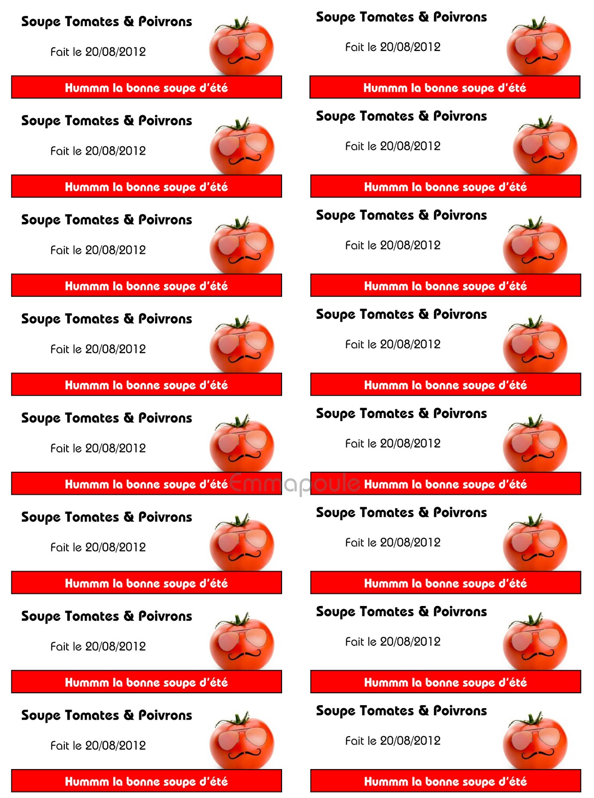 Emma Poule Etiquettes soupe à la tomate