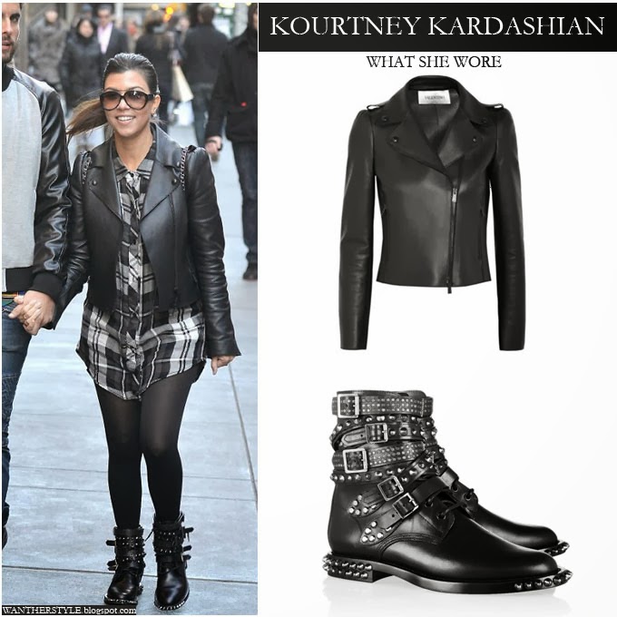 What She Wore Kourtney Kardashian In Black Leather Biker Jacket Kourtney Kardashian In Black Leather Biker Jacket With Studded Ankle Boots Winter Fashion Want