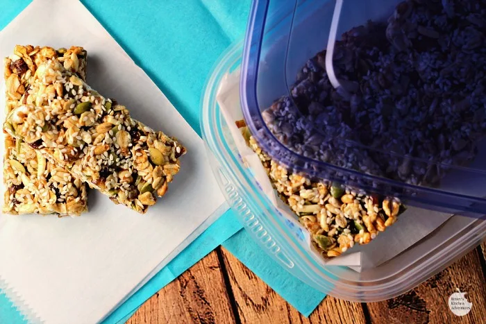 BE WELL Snack Bars (Pumpkinseed, Date & Sesame) and a BE WELL Care Package! | by Renee's Kitchen Adventures - Put together this BE WELL care package for your college student or anyone you love and want to be well complete with healthy homemade snack bars full of dried fruit , seeds and whole grains.  #BeHealthyForEveryPartofLife ad