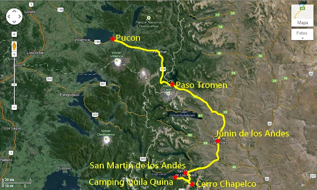 Mapa de San Martin de los Andes até Pucon