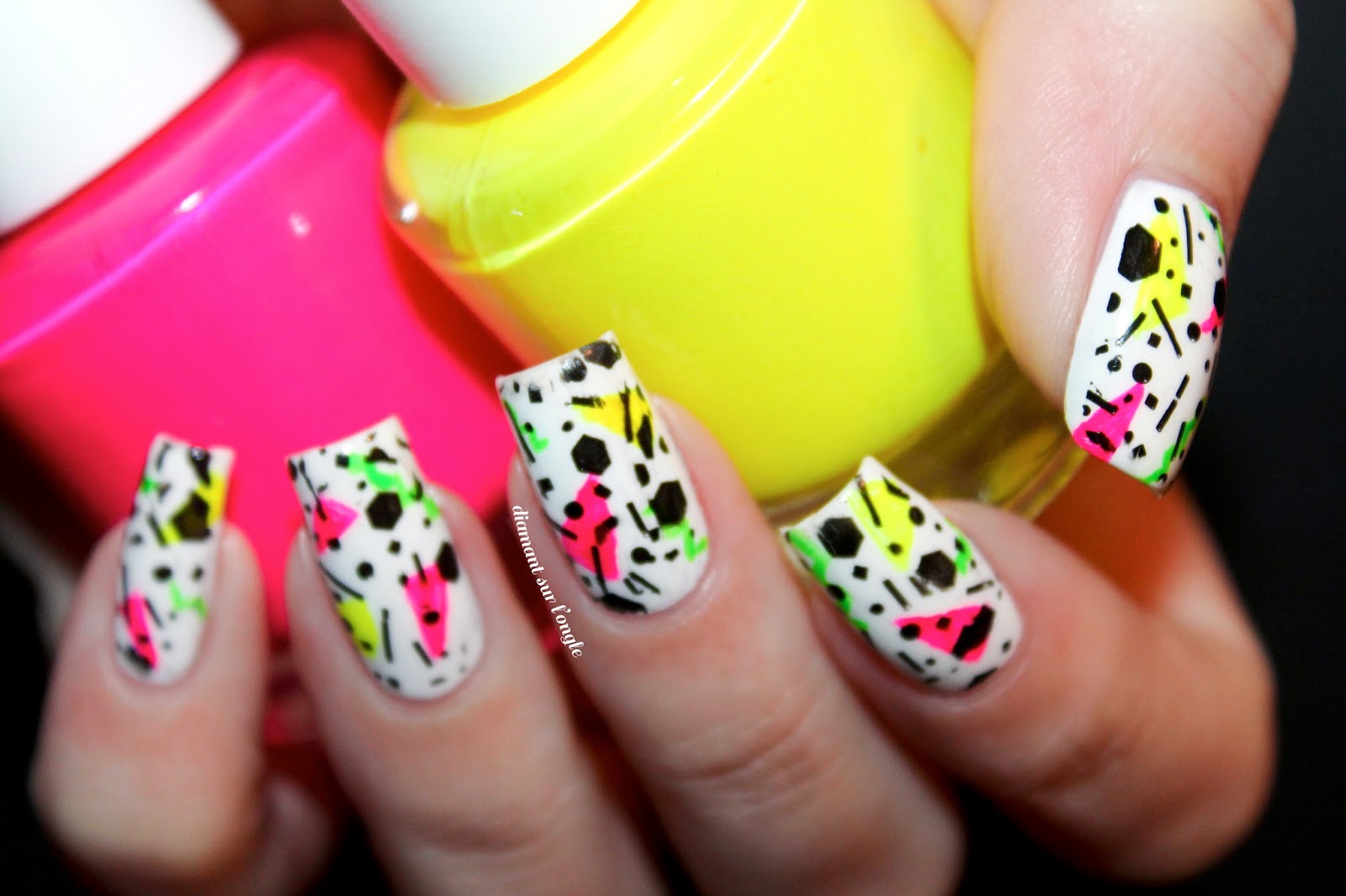 neon bright nail art inspired by the eighties