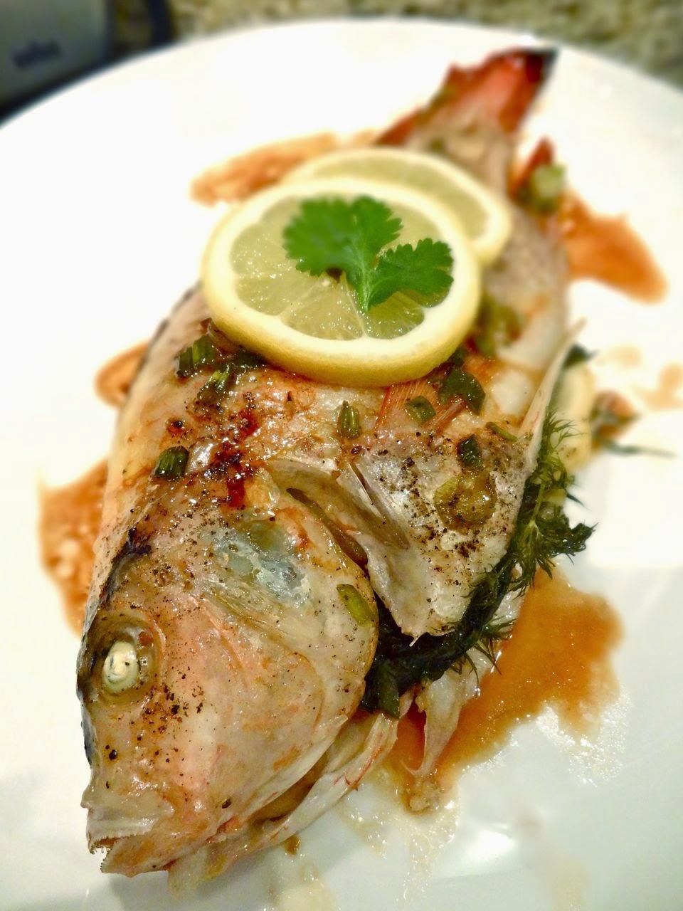 Scrumpdillyicious Steamed Jamaican Tilapia with Ginger Soy Sauce