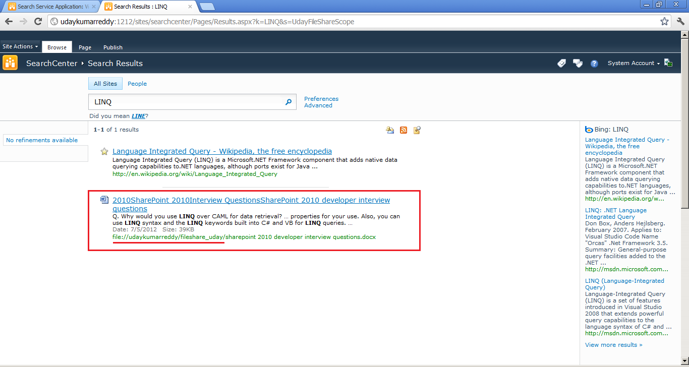 display search results