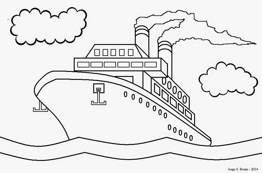 arte no paint desenho para colorir navio