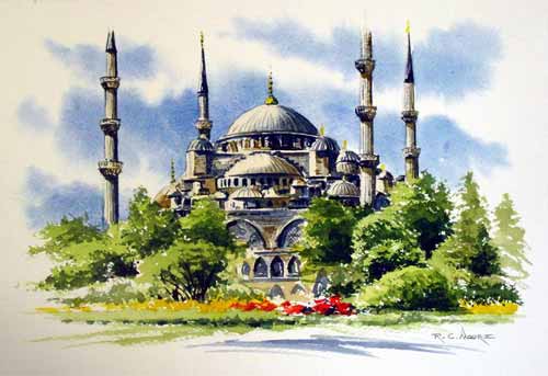 20 Contoh Gambar Lukisan Masjid Terindah Karya Seniman Dunia Tercantik