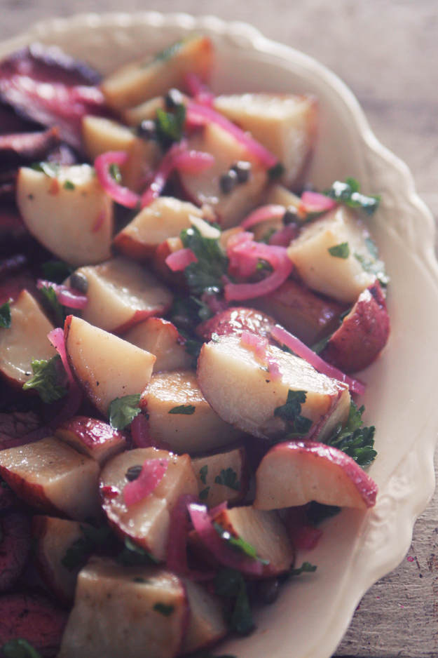 Easter potato salad with pickled pink onions