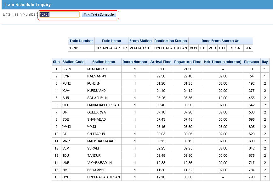 irctc train schedule