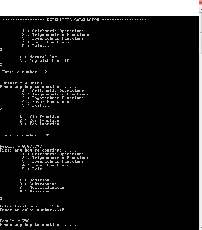 Program for scientific calculator in c++ The Idle Coder