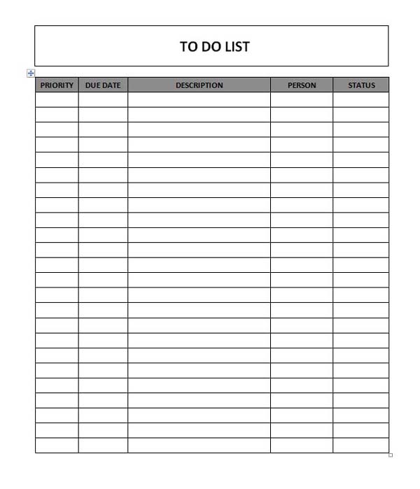 Template For To Do List