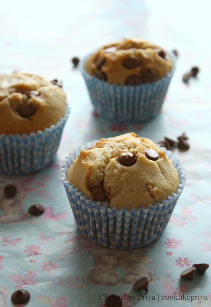 Cook like Priya Choco Chip Muffins (Eggless, Butterless) My guest