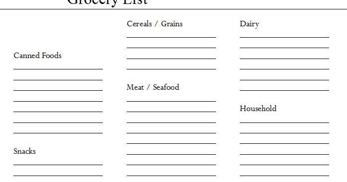 blank grocery list