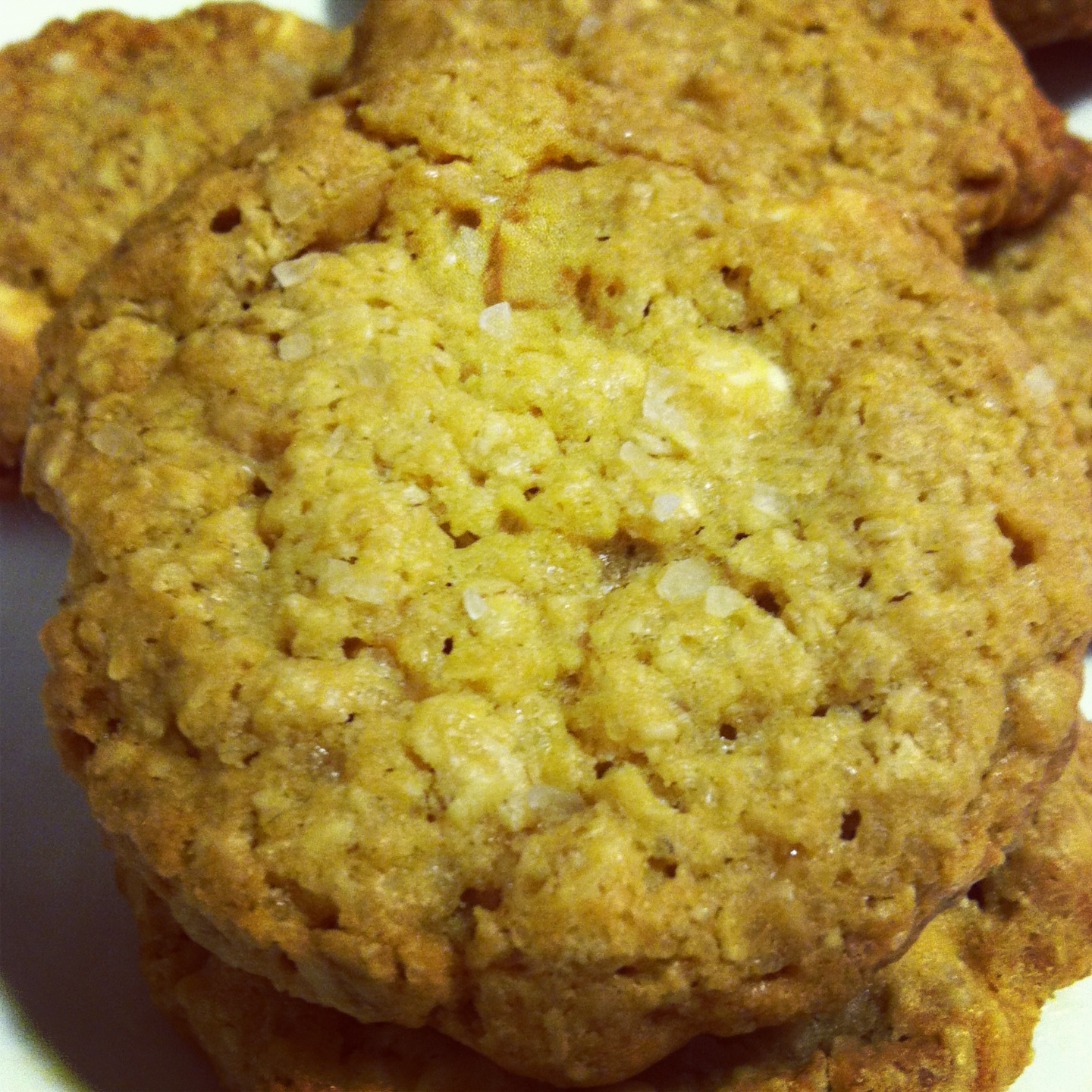 Enjoying Every Bite Salted Oat Cookies with White Chocolate and Toffee