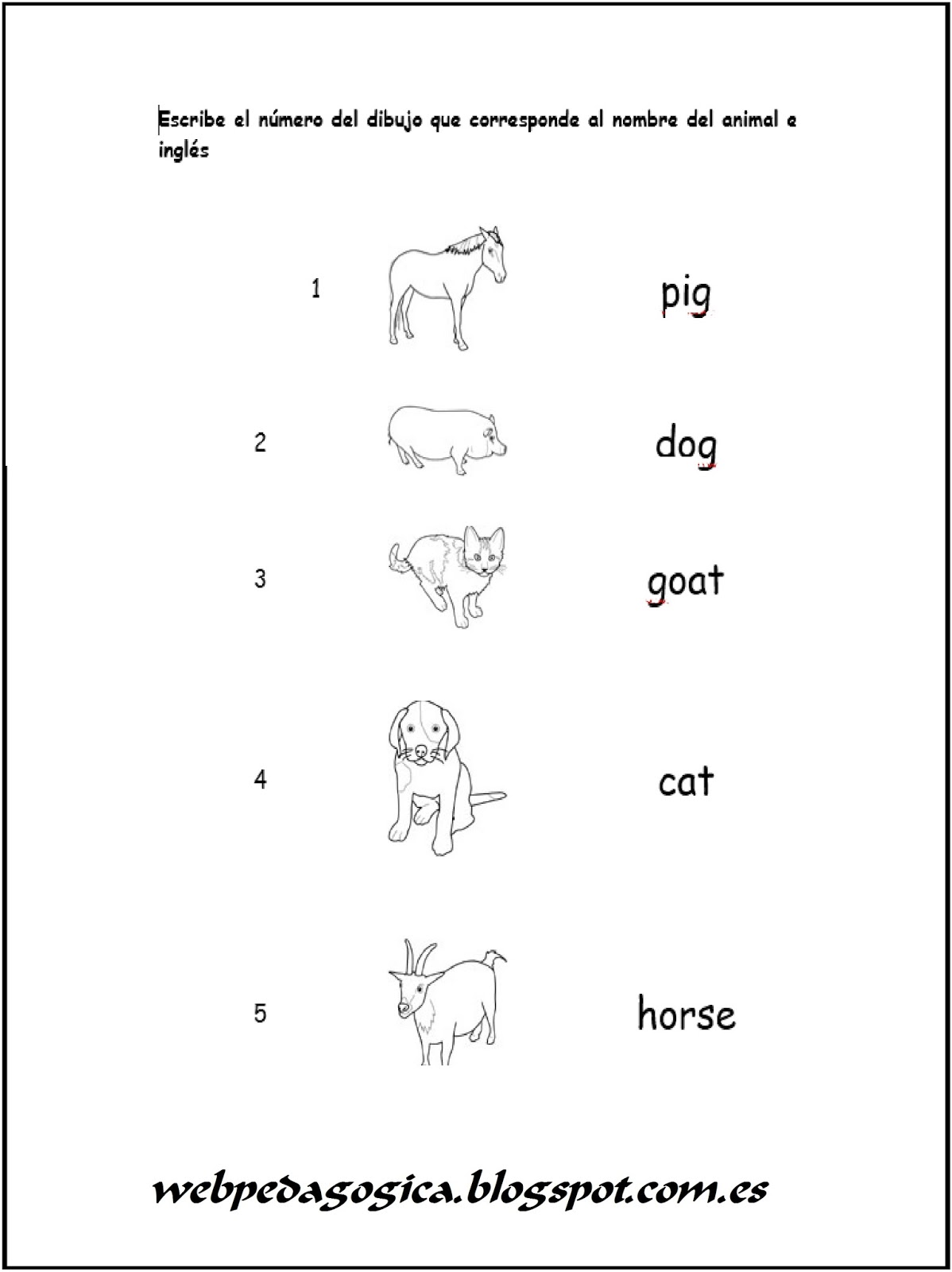 ENCUENTRA EL NOMBRE DE CADA ANIMAL EN INGLÉS. WEB PEDAGÓGICA PRIMARIA