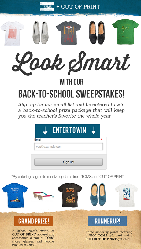 Toms + Out of Print Sweepstakes