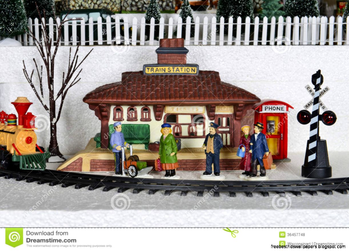 Winter Christmas Village Train Station Scene Royalty Free Stock Winter Christmas Village Train Station Scene Royalty Free Stock