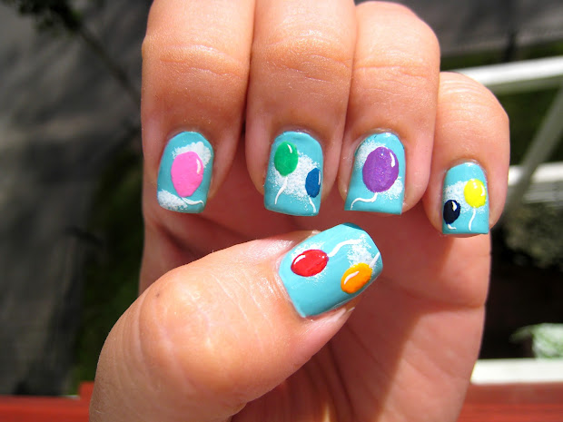 purple polish balloon nail design