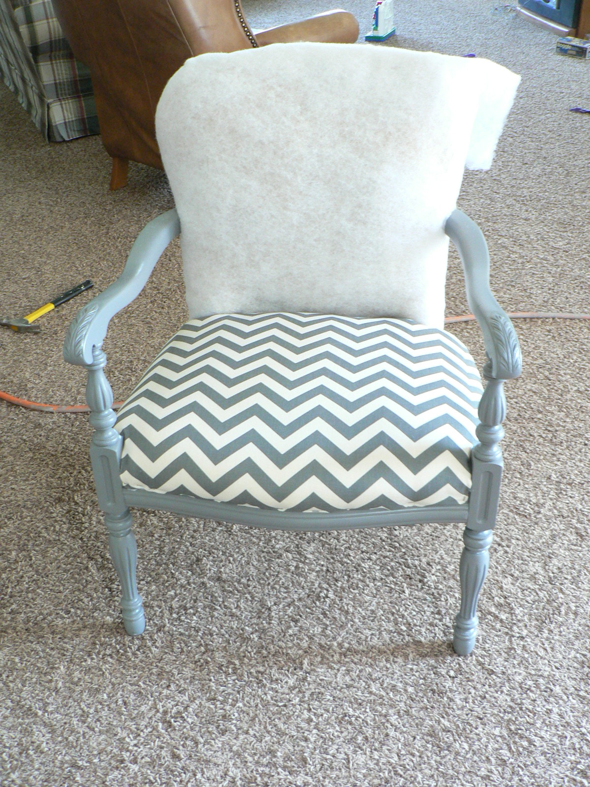 chair antique arm reupholstered chevron