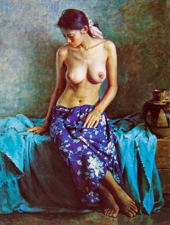 Guan Zeju pinturas foto-realistas mulheres bailarinas sensuais