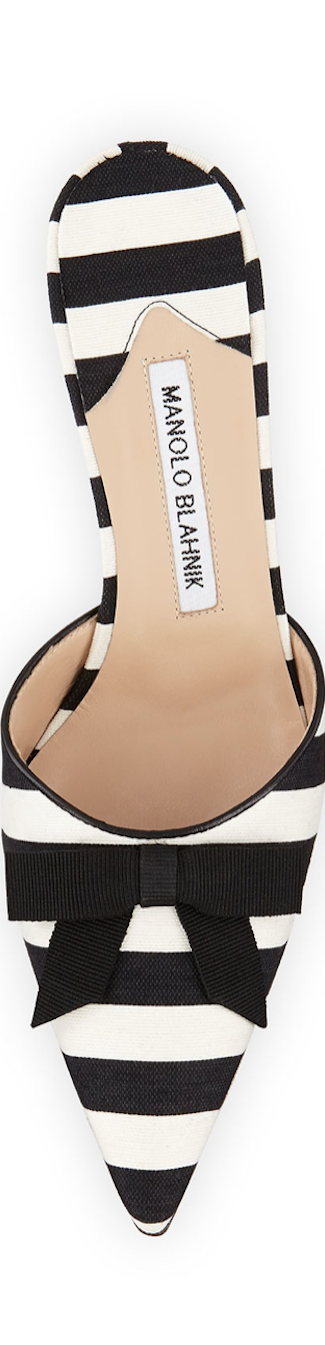 Manolo Blahnik  Carolyne Mid-Heel Striped Fabric Slide black/white
