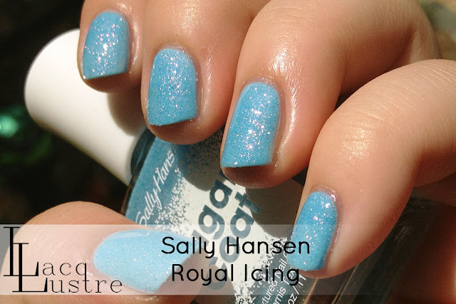 Sally Hansen Sugar Coat Royal Icing Sally Hansen Sugar Coat Royal Icing swatch layered over NYC Raindrop