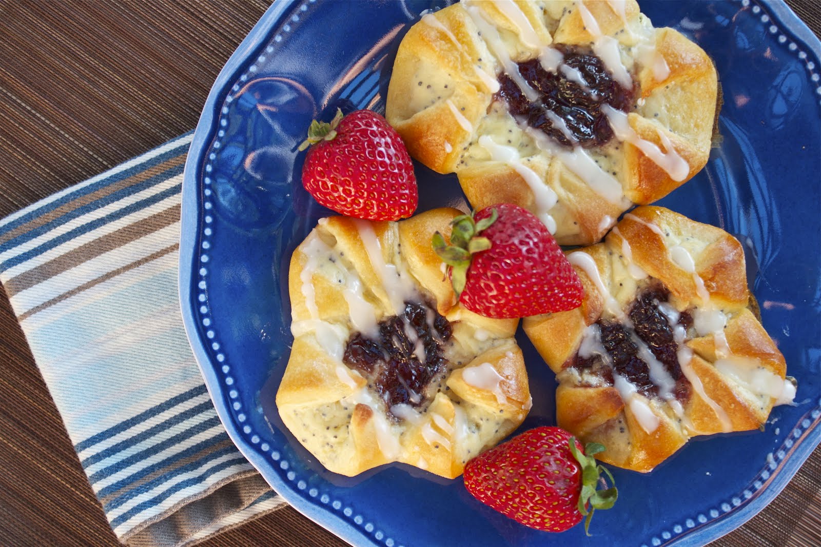 CosmoCookie PoppySeed Danishes with CherryNeufchâtel Filling