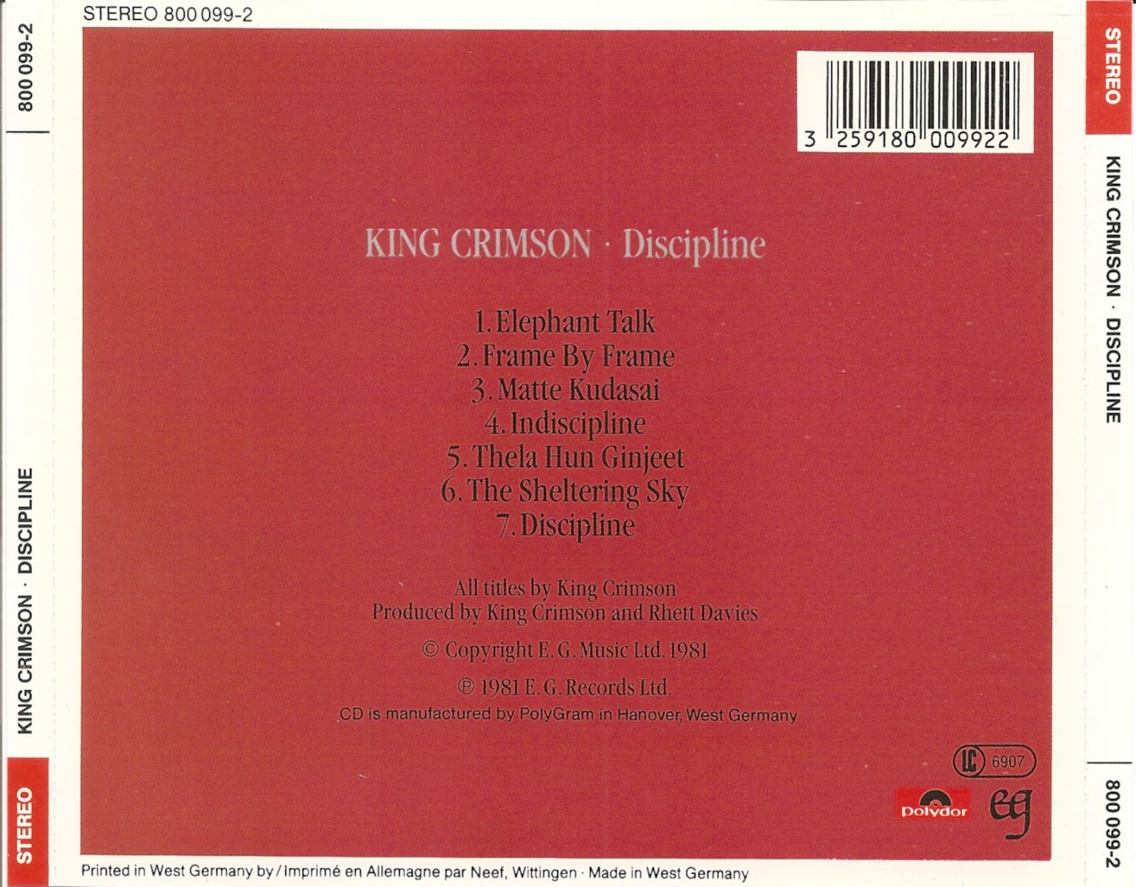 The First Pressing CD Collection: King Crimson - Discipline