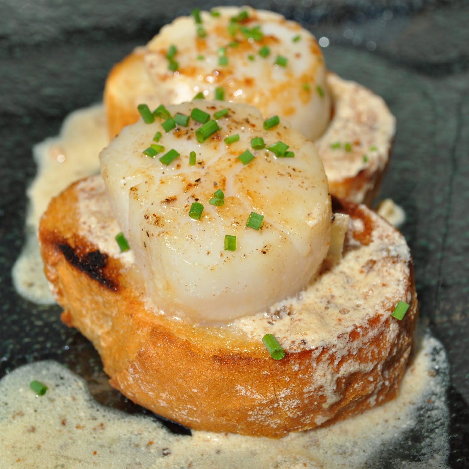 Russian Girl in the Kitchen Seared Scallop Crostini with White Wine Sauce