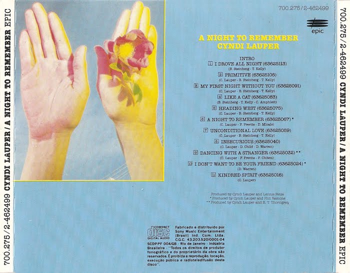 Encartes Pop Encarte Cyndi Lauper A Night to Remember