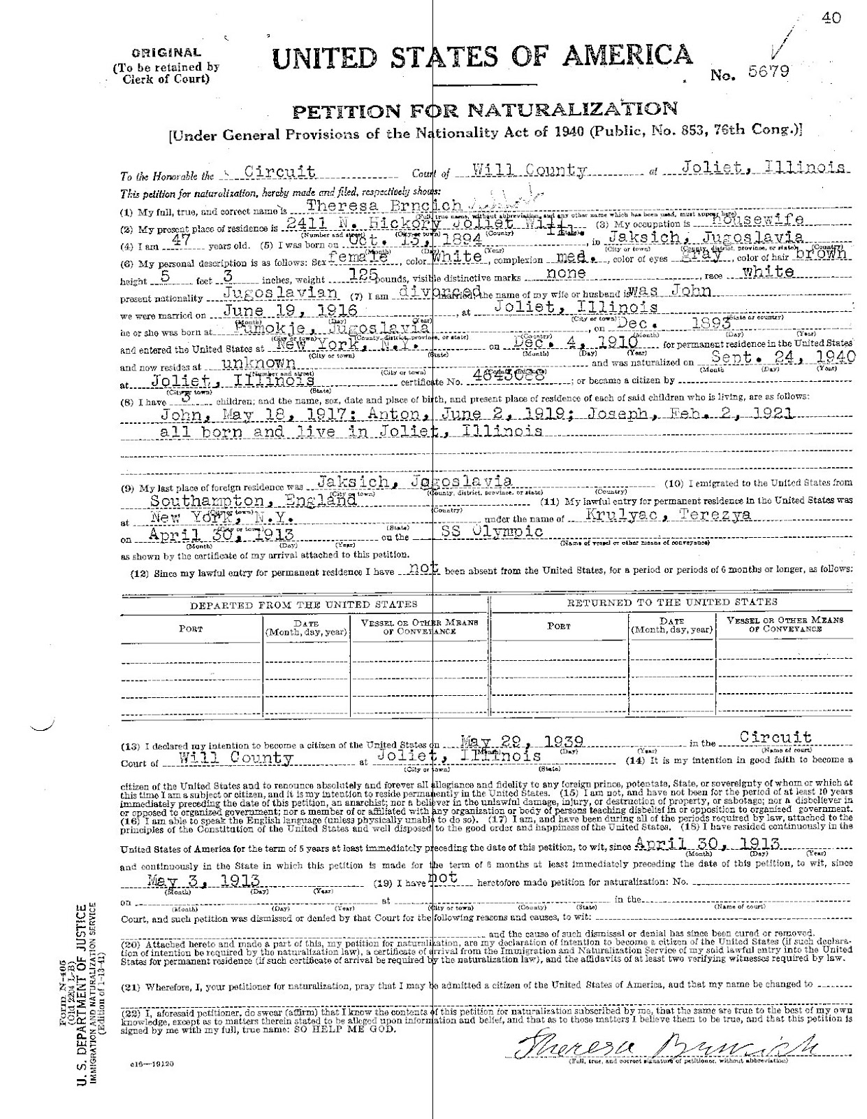 Joliet Genealogy Illinois Naturalization Records